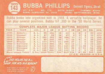 1964 Topps #143 Bubba Phillips Back