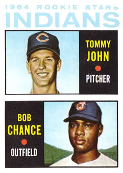 1964 Topps #146 Indians 1964 Rookie Stars (Tommy John / Bob Chance) Front