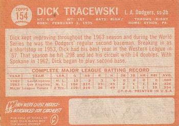 1964 Topps #154 Dick Tracewski Back