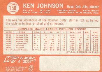 1964 Topps #158 Ken Johnson Back