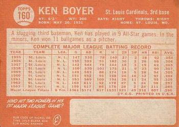 1964 Topps #160 Ken Boyer Back