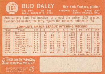 1964 Topps #164 Bud Daley Back