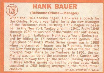 1964 Topps #178 Hank Bauer Back