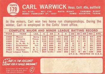 1964 Topps #179 Carl Warwick Back