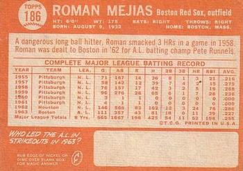 1964 Topps #186 Roman Mejias Back