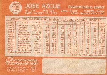 1964 Topps #199 Joe Azcue Back