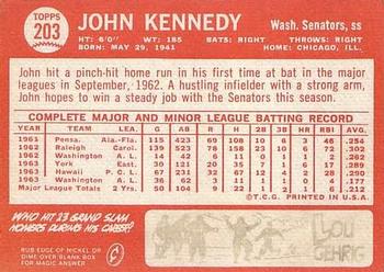 1964 Topps #203 John Kennedy Back