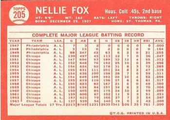 1964 Topps #205 Nellie Fox Back