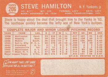 1964 Topps #206 Steve Hamilton Back