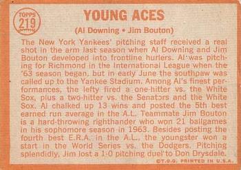 1964 Topps #219 Young Aces (Al Downing / Jim Bouton) Back