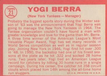 1964 Topps #21 Yogi Berra Back