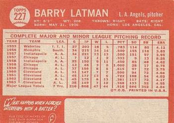 1964 Topps #227 Barry Latman Back
