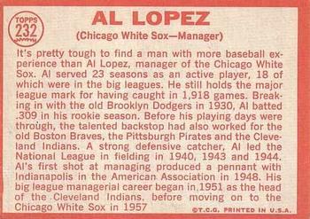 1964 Topps #232 Al Lopez Back