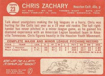 1964 Topps #23 Chris Zachary Back