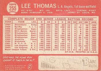 1964 Topps #255 Lee Thomas Back