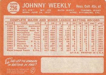 1964 Topps #256 Johnny Weekly Back