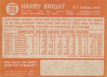 1964 Topps #259 Harry Bright Back