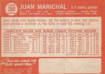1964 Topps #280 Juan Marichal Back