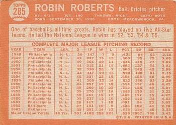 1964 Topps #285 Robin Roberts Back