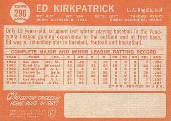 1964 Topps #296 Ed Kirkpatrick Back