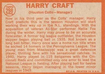 1964 Topps #298 Harry Craft Back