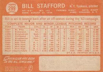 1964 Topps #299 Bill Stafford Back