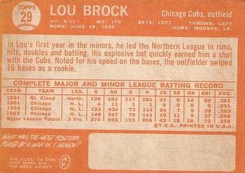 1964 Topps #29 Lou Brock Back
