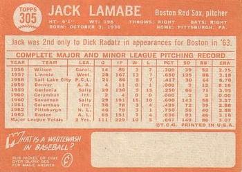 1964 Topps #305 Jack Lamabe Back
