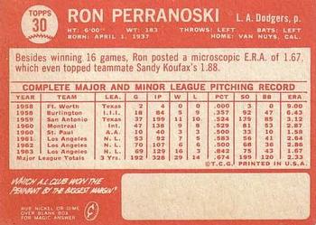 1964 Topps #30 Ron Perranoski Back