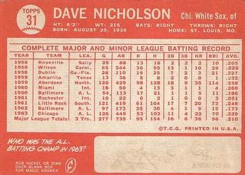 1964 Topps #31 Dave Nicholson Back