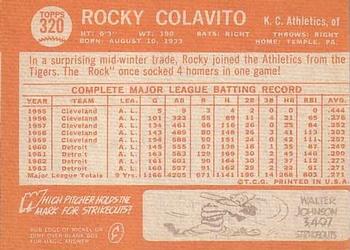 1964 Topps #320 Rocky Colavito Back