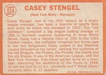 1964 Topps #324 Casey Stengel Back