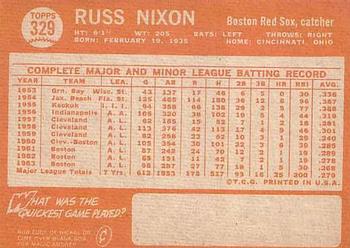 1964 Topps #329 Russ Nixon Back