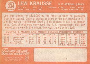 1964 Topps #334 Lew Krausse Back