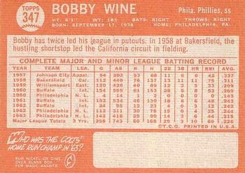 1964 Topps #347 Bobby Wine Back