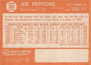 1964 Topps #360 Joe Pepitone Back