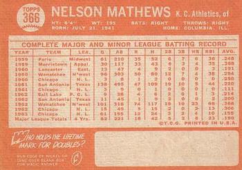 1964 Topps #366 Nelson Mathews Back