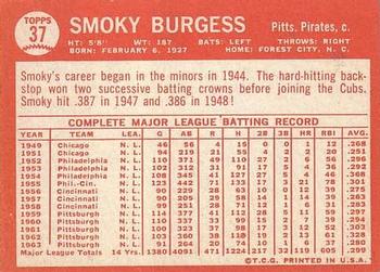 1964 Topps #37 Smoky Burgess Back