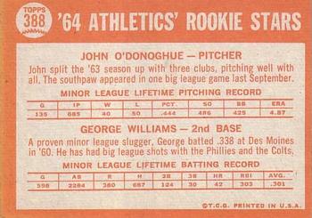 1964 Topps #388 Athletics 1964 Rookie Stars (John O'Donoghue / George Williams) Back