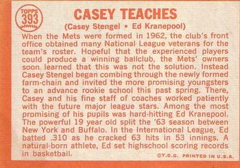 1964 Topps #393 Casey Teaches (Casey Stengel / Ed Kranepool) Back