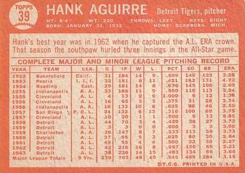 1964 Topps #39 Hank Aguirre Back