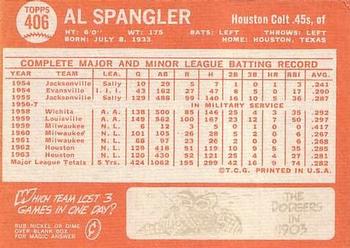 1964 Topps #406 Al Spangler Back