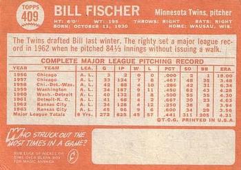 1964 Topps #409 Bill Fischer Back