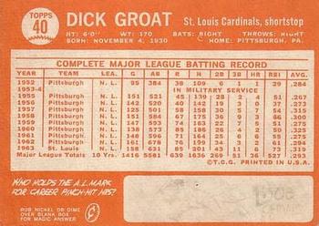 1964 Topps #40 Dick Groat Back