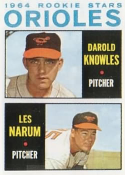 1964 Topps #418 Orioles 1964 Rookie Stars (Darold Knowles / Les Narum) Front