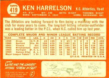 1964 Topps #419 Ken Harrelson Back