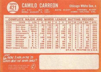 1964 Topps #421 Camilo Carreon Back