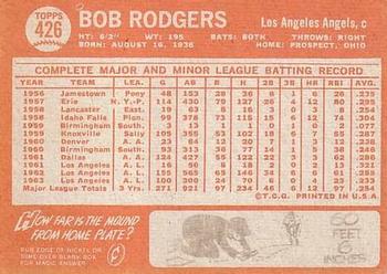 1964 Topps #426 Bob Rodgers Back