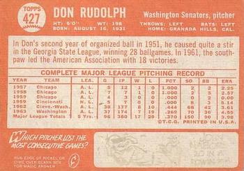 1964 Topps #427 Don Rudolph Back