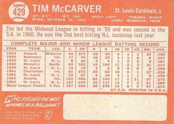 1964 Topps #429 Tim McCarver Back
